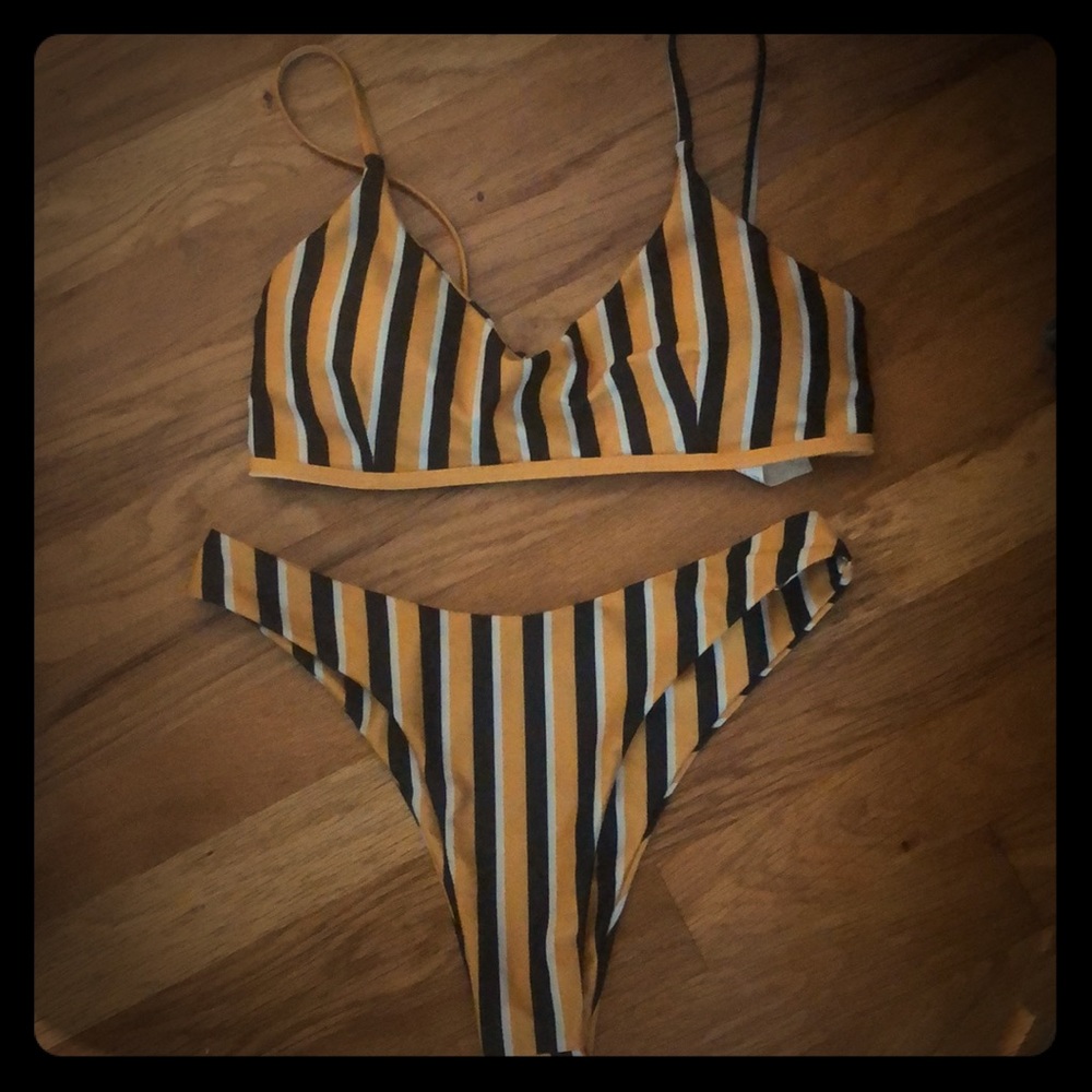 High waisted Striped Bikini Set